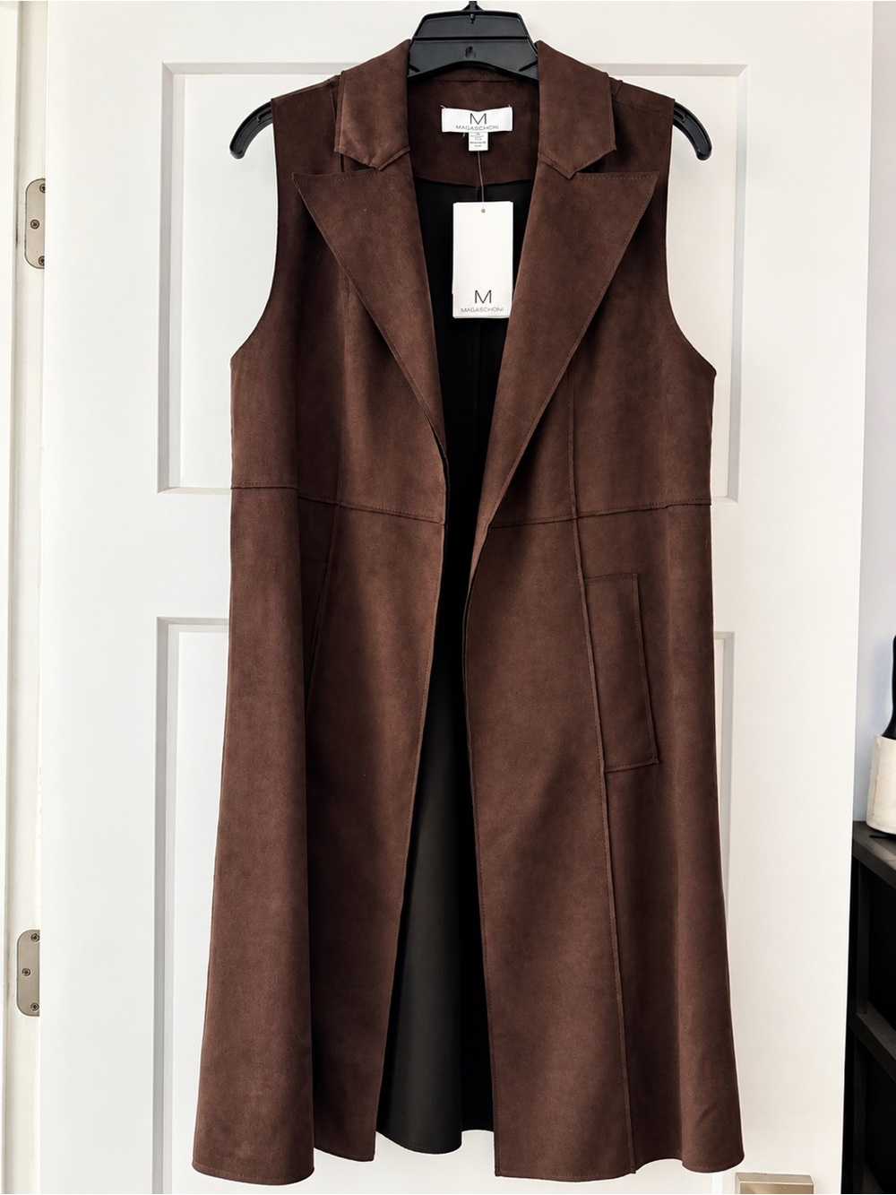 Magaschoni Sleeveless Long Vest in Dark Brown